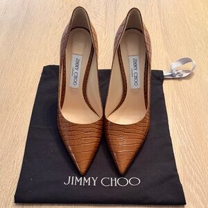 Jimmy Choo Tan Croc-Embossed Heels